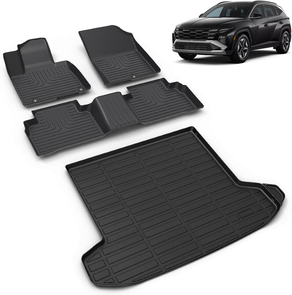 All Weather Car Floor Mats & Cargo Liner Set Fit for Hyundai Tucson 2022-2025 2026 (Not Fit Hybrid) Floor Liners Trunk Liner Tucson Cargo Mat Accessories Black