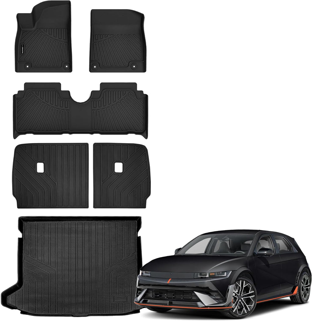 Auxko All Weather Floor Mats Cargo Mat with Backrest Mat for 2025 2026 Hyundai Ioniq 5 N TPE Liners Accessories Guard Odorless Anti-Slip Floor Liners & Trunk Liner & Back Seat Protectors