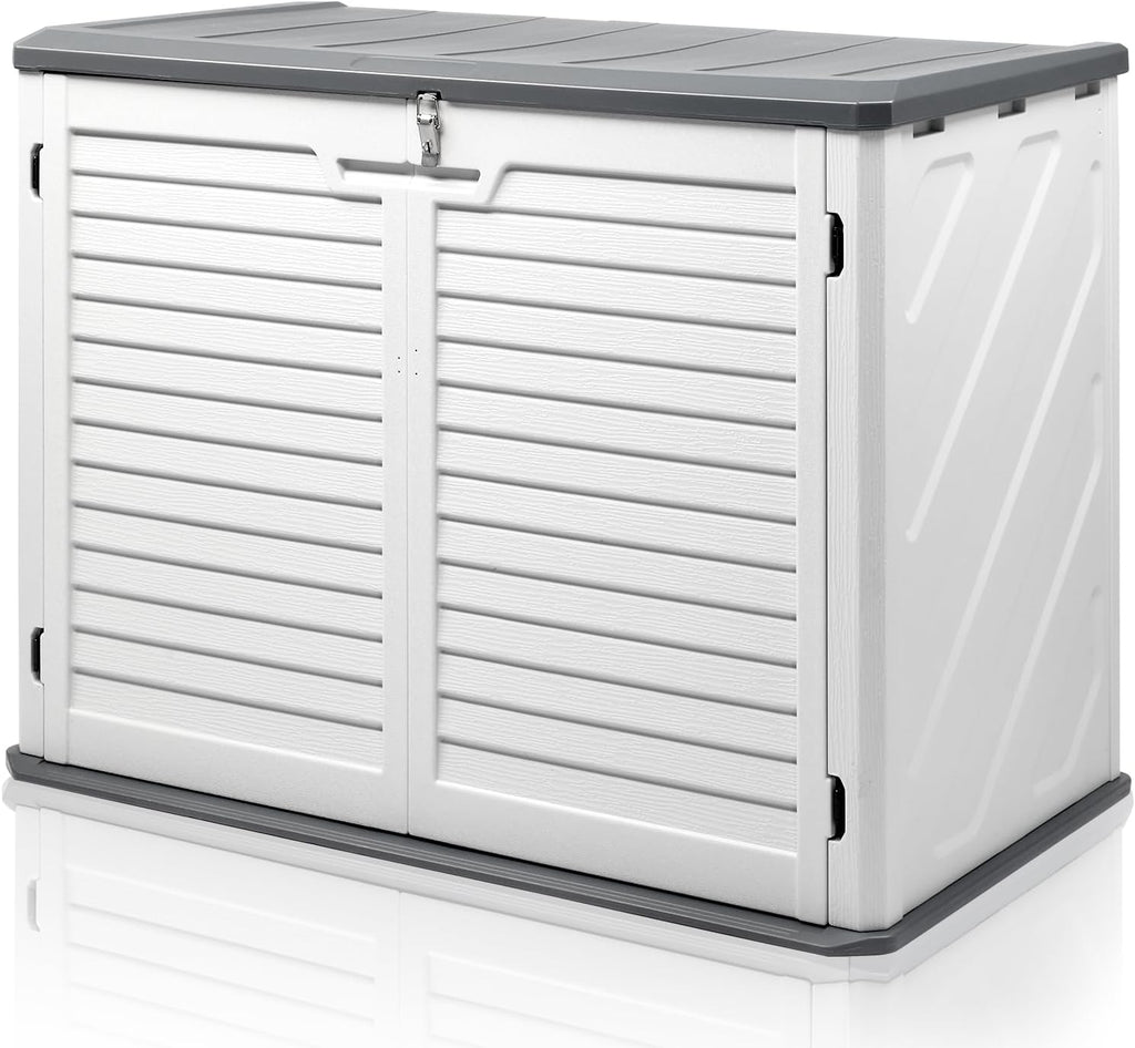 VINGLI Outdoor Storage Shed, Resin Storage Cabinet with Lockable Design, Weatherproof Tool Shed with HDPE Material, Resin Deck Box for Garden Tools, Pool Equipment, Garbage Cans, White (31.5 Cu.ft)