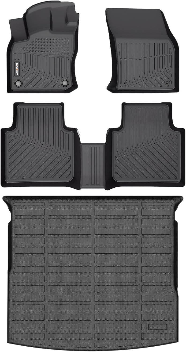 GINOWY- Floor Mats & Cargo Liner for Volkswagen Tiguan 2018-2024 TPE All Weather Mats for VW Tiguan Non-Slip Waterproof Cargo Trunk Mat Easy to Clean Floor Liners Accessories Black