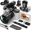 NBD 5K Digital Cameras for Photography - 16X Zoom Travel Camera with 180° Flip Screen, 64MP Vlogging Cameras Fotograficas for YouTube, Auto Focus, Macro Lens, 2 Batteries & 64GB TF Card（White）