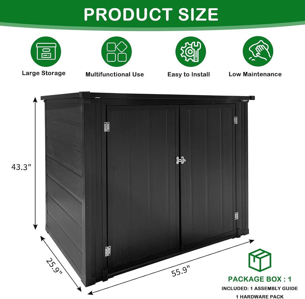 VINGLI 36 Cu. Ft. Outdoor Storage Shed, Heavy Duty Horizontal Yard Storage Shed with Dual Opening, 295 Gallon Storage Bin with Weatherproof Design for Garden Tools, Yard Garbage Bins
