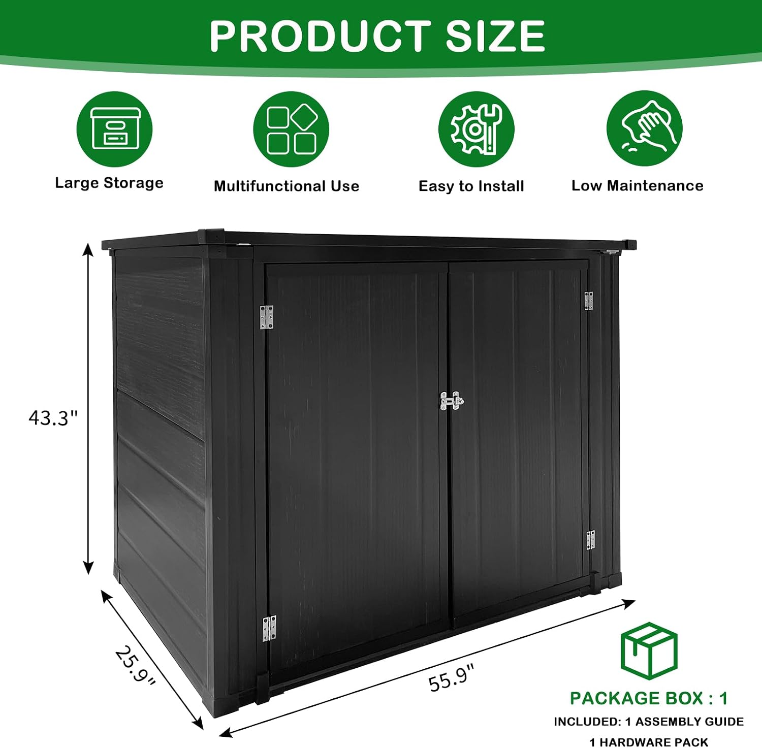 VINGLI 36 Cu. Ft. Outdoor Storage Shed, Heavy Duty Horizontal Yard Storage Shed with Dual Opening, 295 Gallon Storage Bin with Weatherproof Design for Garden Tools, Yard Garbage Bins
