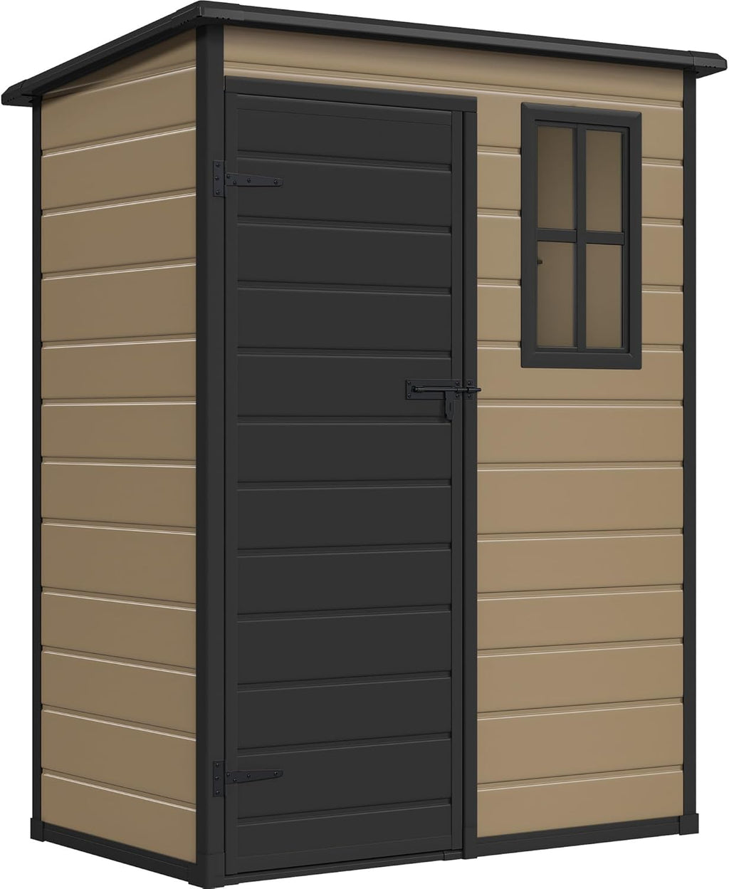 DWVO 5x3 FT Outdoor Storage Shed with Floor, All-Weather Resin Storage Shed with Lockable Door & Window, Waterproof Plastic Tool Storage for Garden, Backyard, Patio, Lawn, Brown