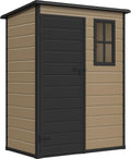 DWVO 5x3 FT Outdoor Storage Shed with Floor, All-Weather Resin Storage Shed with Lockable Door & Window, Waterproof Plastic Tool Storage for Garden, Backyard, Patio, Lawn, Brown