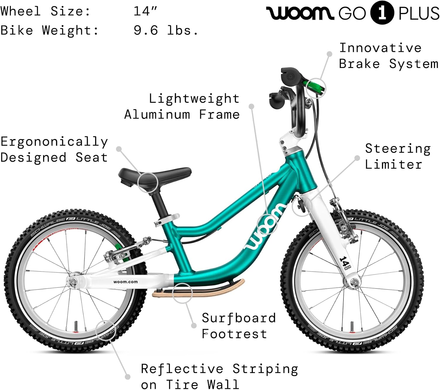 woom GO 1 & GO 1 Plus Balance Bike for Toddlers & Kids 18 Month to 4.5 Years Old, 12-Inch & 14-Inch Lightweight Bicycles for Boys & Girls