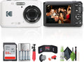 Kodak Pixpro FZ45 Digital Camera (White) Bundle Including: 64 GB Memory Card, Rechargeable Batteries, Flexible Tripod, Card Reader, Card Wallet, Hand Strap, Full Cleaning Kit