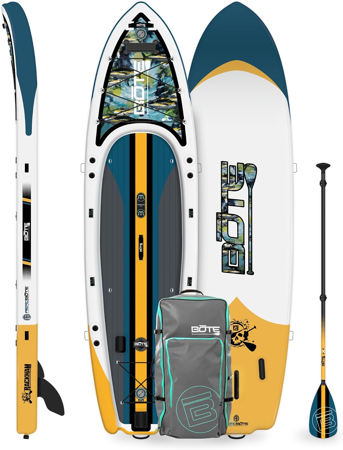 BOTE Rackham Aero Inflatable Stand Up Fishing Paddle Board Blow Up iSUP Adult Kids Family Friendly APEX Pedal Drive MAGNEPod Compatible, Multiple Colors