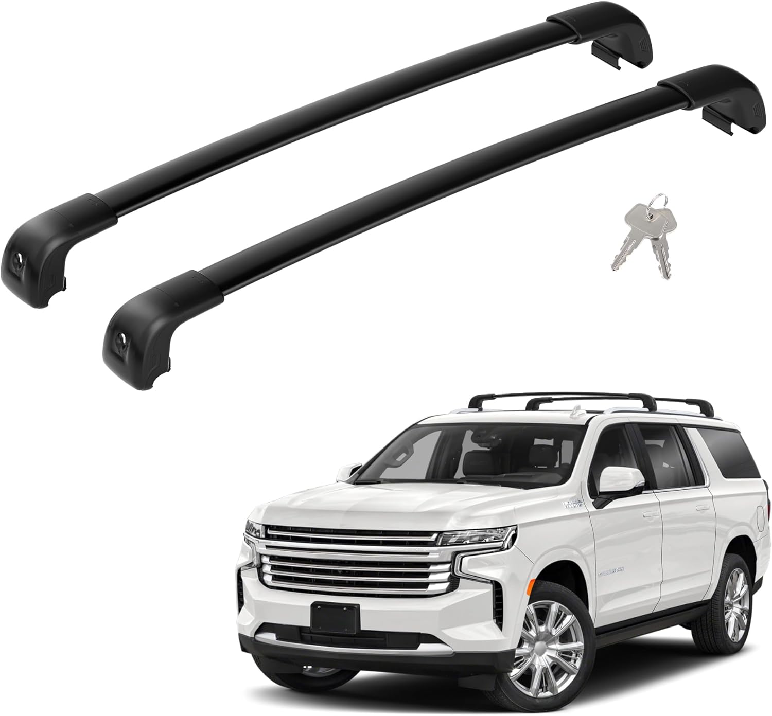 330LBS Lockable Roof Rack Cross Bars Fit for 2021 2022 2023 2024 2025 2026 Chevy Tahoe Suburban Yukon Escalade, Aluminum Crossbars Cargo Racks Rooftop Luggage Canoe Kayak