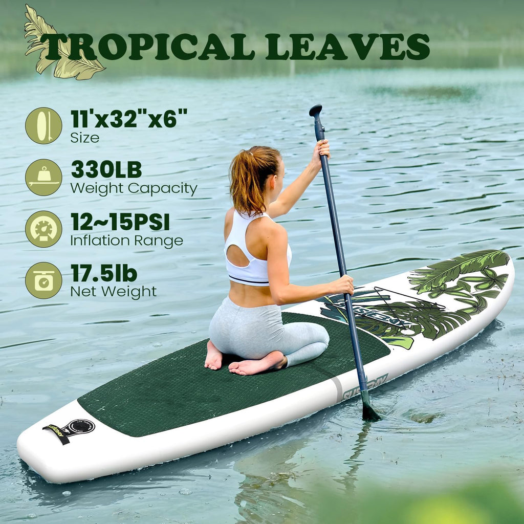 Inflatable Stand Up Paddle Board, 11ft 10'6' Paddle Board for Adults & Youth, Durable SUP Accessories with Non-Slip Deck, Dual Hand Pump,10L Dry Bag,108L Backpack