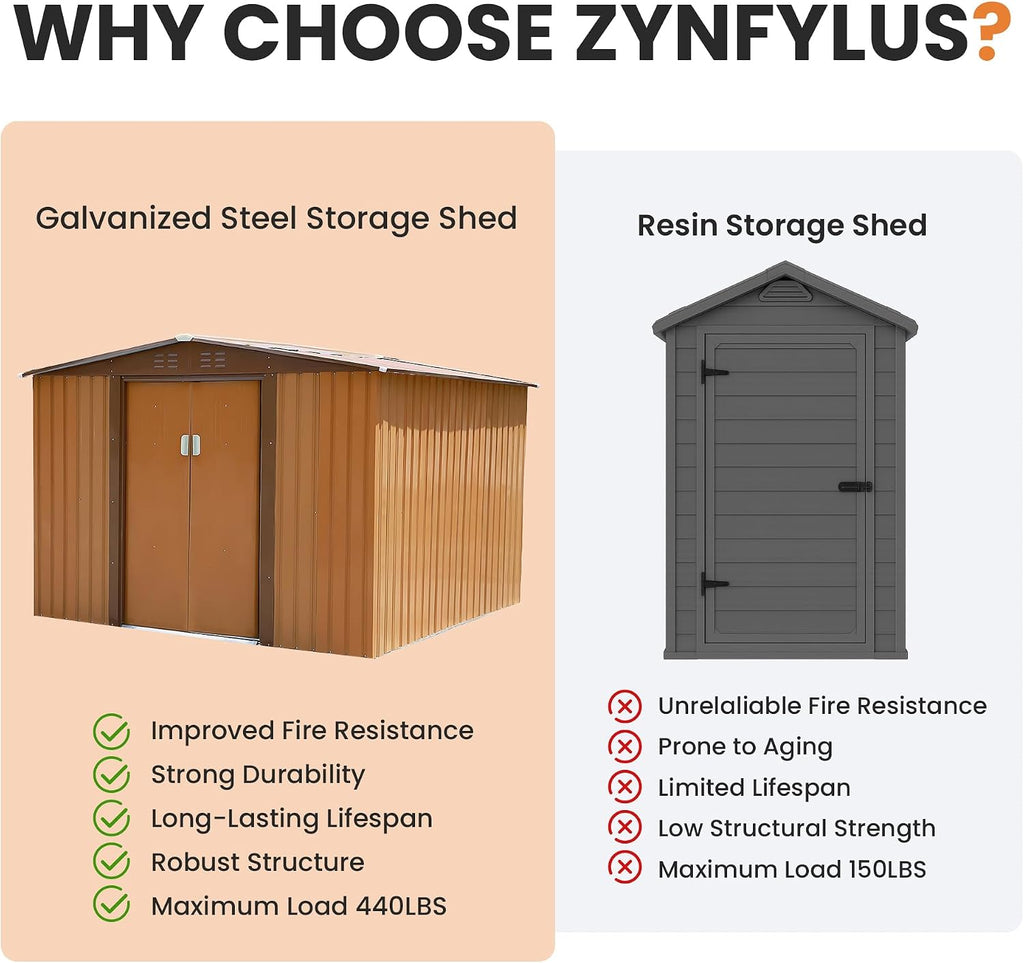 8x8 FT Outdoor Storage Shed Metal Garden Shed Updated Frame Structure with Lockable Sliding Door, Steel Anti-Corrosion Outside Sheds Waterproof for Backyard, Pool, Patio, Coffee