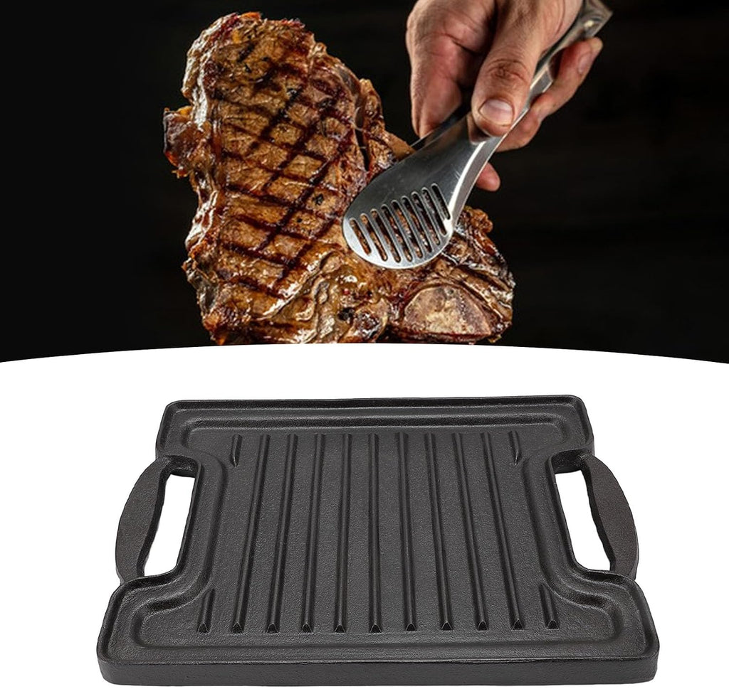 Grilling Plate,Rectangular Cast Iron Indoor Barbecue Griddle Korean BBQ Grill Pan Barbecue Skillet Pan Cooking Grill Plate Steaks Baking Tray Non Stick Griddle for Family Dinning