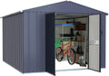 MUPATER 8 x 10 FT Outdoor Storage Shed, Galvanized Metal Garden Tool Shed, Patio Storage House with Double Slooping Roof, Lockable Door and Vents for Patio and Backyard, Grey