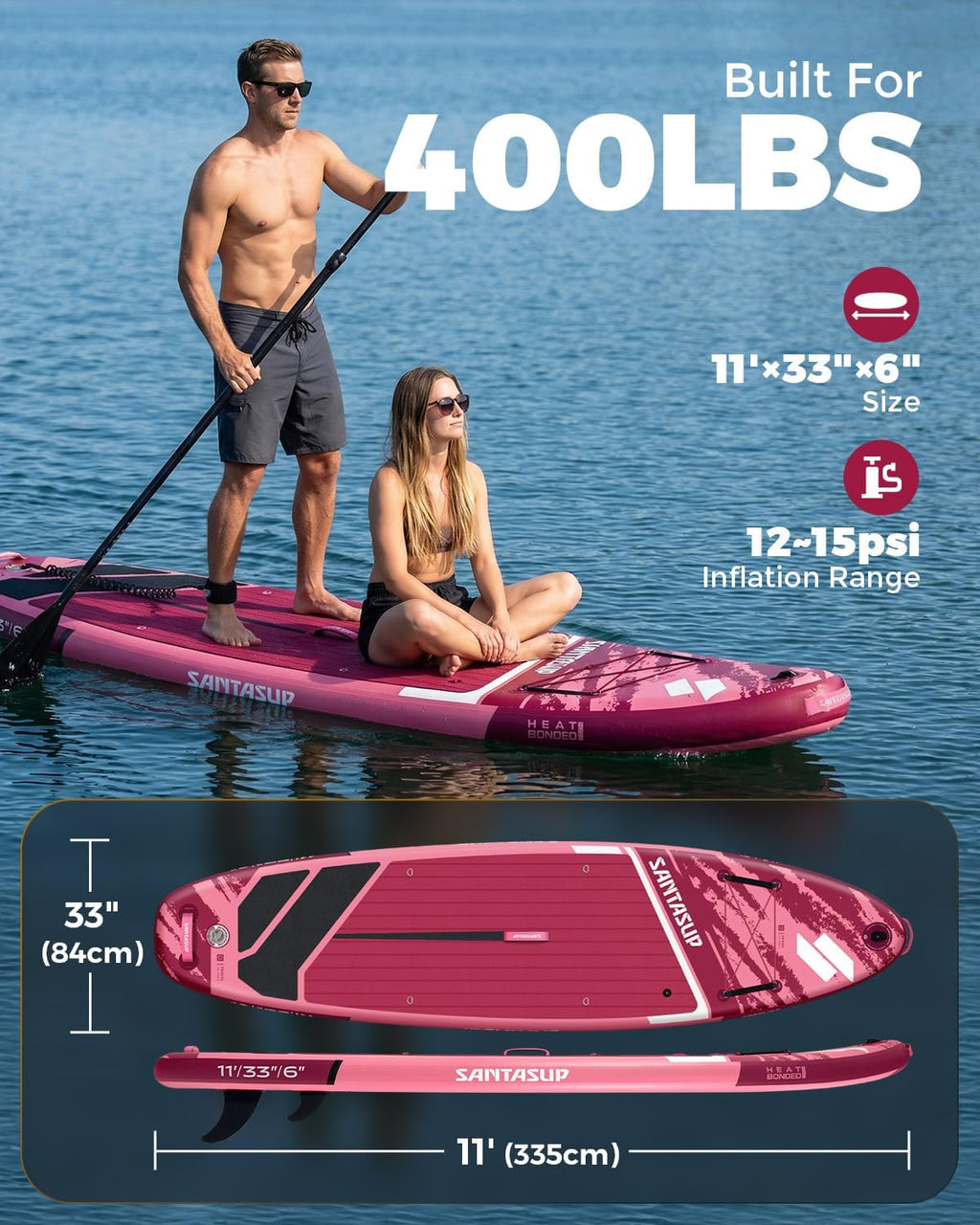 Inflatable Stand Up Paddle Board with SUP Accessories, Anti-Slip EVA Deck, 10'6'/11' Wide Stance Board, Sup Board for Adults & Youth of All Skill Levels Backpack