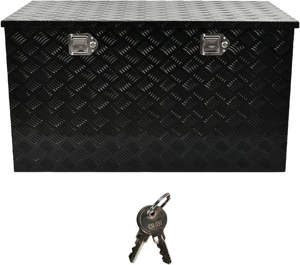 44''Inch Aluminum Truck Tool Box Truck Bed Toolbox Truck Trailer Chest Box Trailer Underbody Storage Organizer Waterproof Square Storage Organizer w/Lock & Keys Black(‎44' x24''x24'')
