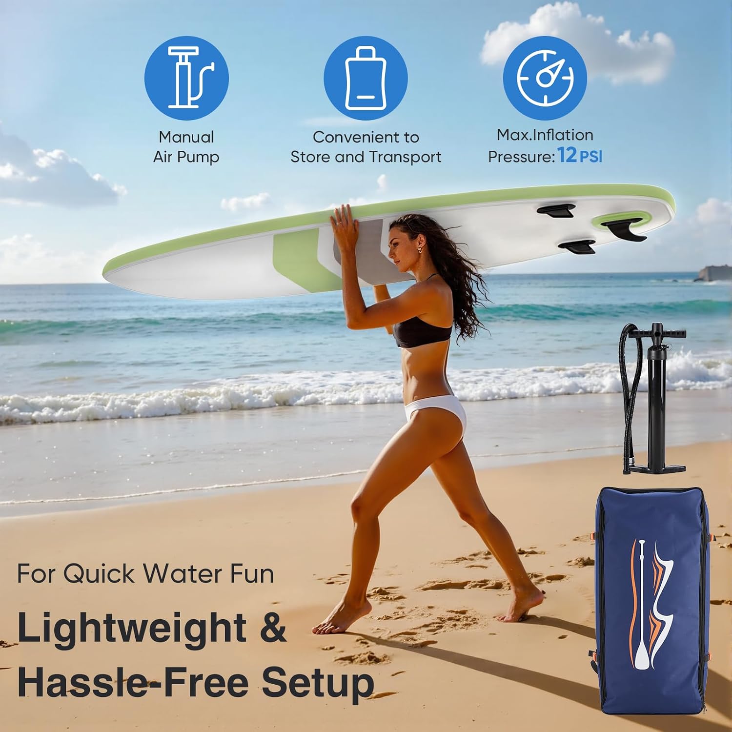Sweetcrispy Inflatable Stand Up Paddle Board with Premium SUP Paddleboard Accessories,2-in-1 Paddle,Wide Stable Design,Non-Slip Comfort Deck for Adults & Youth of All Skill Levels