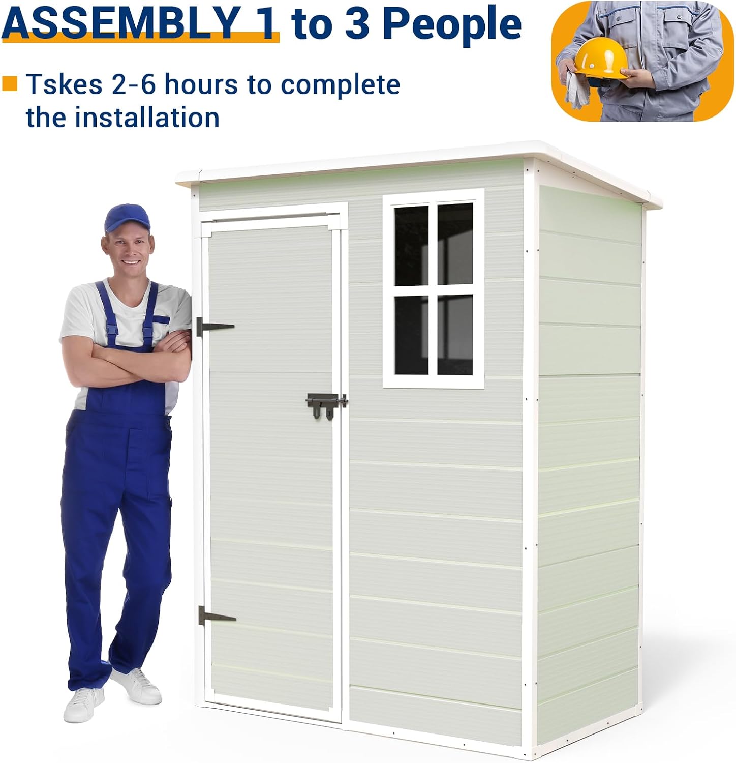 UDPATIO Outdoor Storage Shed 5x3 FT, Resin Garden Shed for Bike, Garbage Can, Tool, Plastic Outside Sheds & Outdoor Storage Storage Box with Lockable Door for Backyard, Patio, Lawn, Sandstone