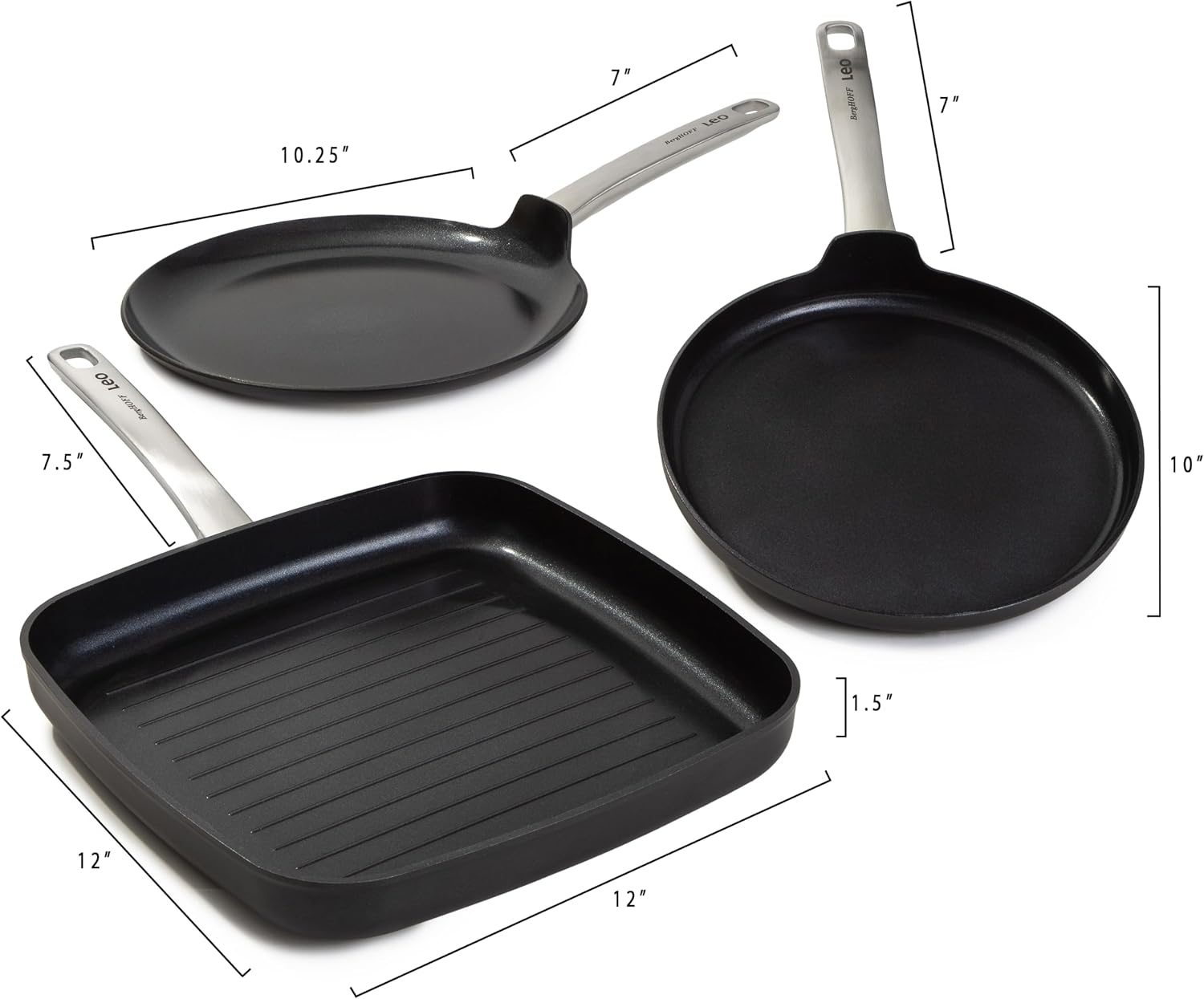 Berghoff Graphite Non-stick Ceramic Square Grill Pan 11', Recycled Aluminum, CeraGreen Non-toxic Nonstick Coating, Full Disk Bottom, Oven-to-Table Cookware
