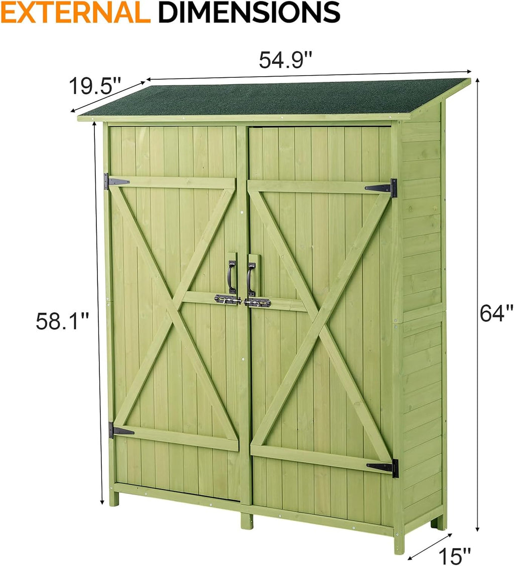 VINGLI Upgraded Outdoor Wooden Storage Shed, Extra Large Garden Shed Outside Tool Cabinet with 2 Safety Latches, Patio Storage Organizer for Garden Yard Lawn Equipment, Light Green