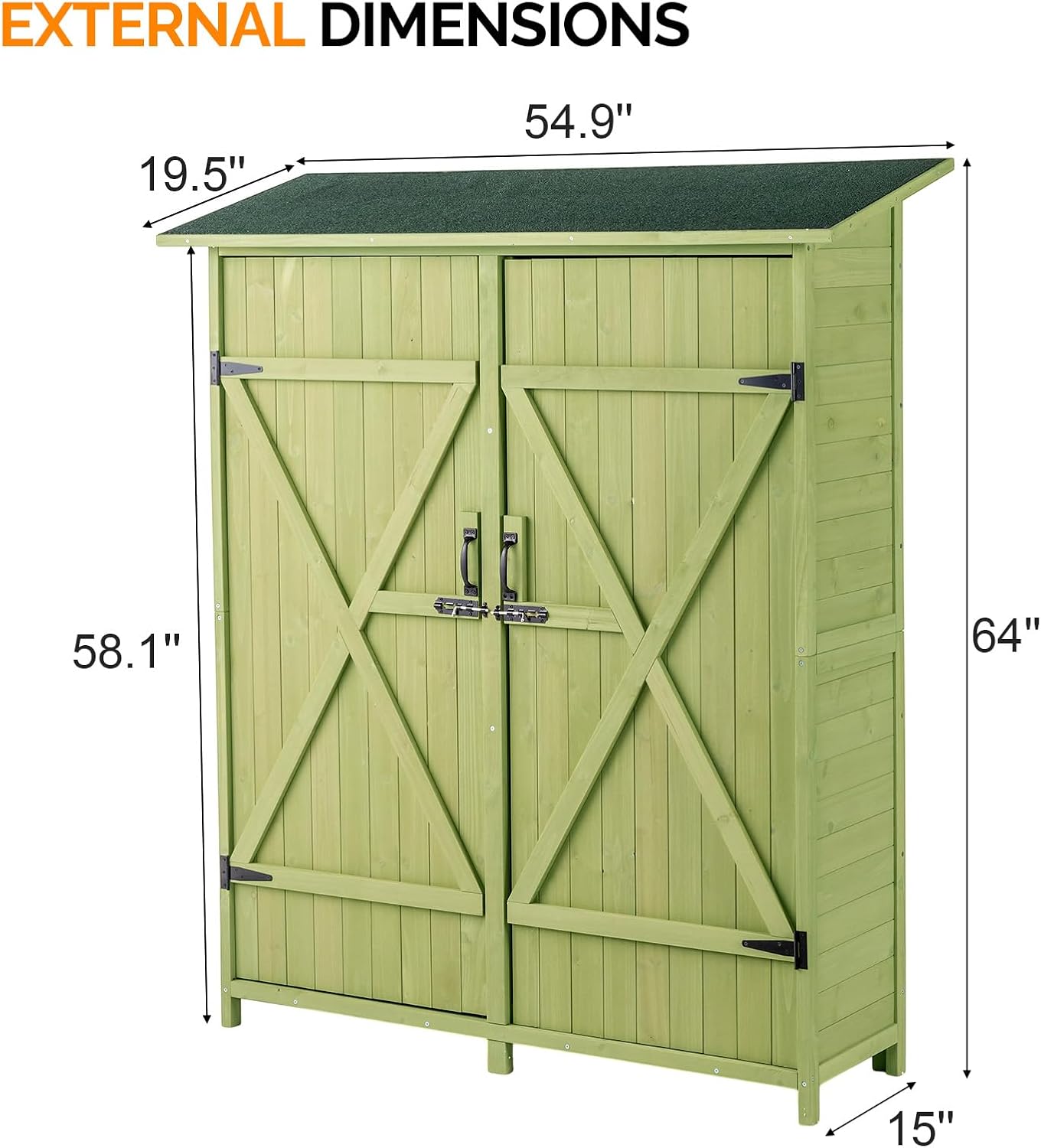 VINGLI Upgraded Outdoor Wooden Storage Shed, Extra Large Garden Shed Outside Tool Cabinet with 2 Safety Latches, Patio Storage Organizer for Garden Yard Lawn Equipment, Light Green