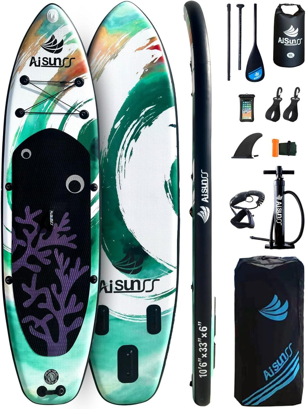Inflatable Paddle Board for Adult, Paddle Board for All Skill Levels, Wide SUP Board with Primium Accessories Include SUP Carry Bag, Hand Pump, 10L Waterproof Bag