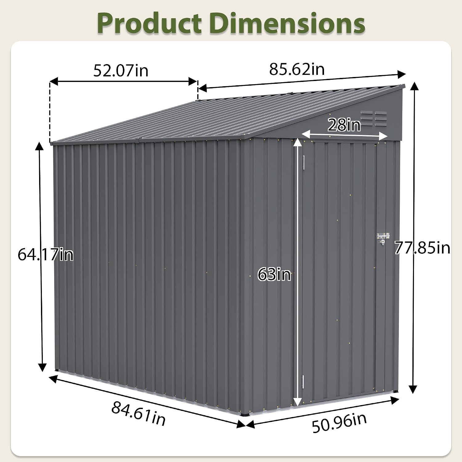 YOPTO 4x7 FT Outdoor Storage Shed,Lean to Lockable Metal Garden Shed Steel with Reinforced Beams,All Weather Waterproof Storage House W/Lockable Door,for Backyard,Patio,Lawn,Garden,Dark Gray