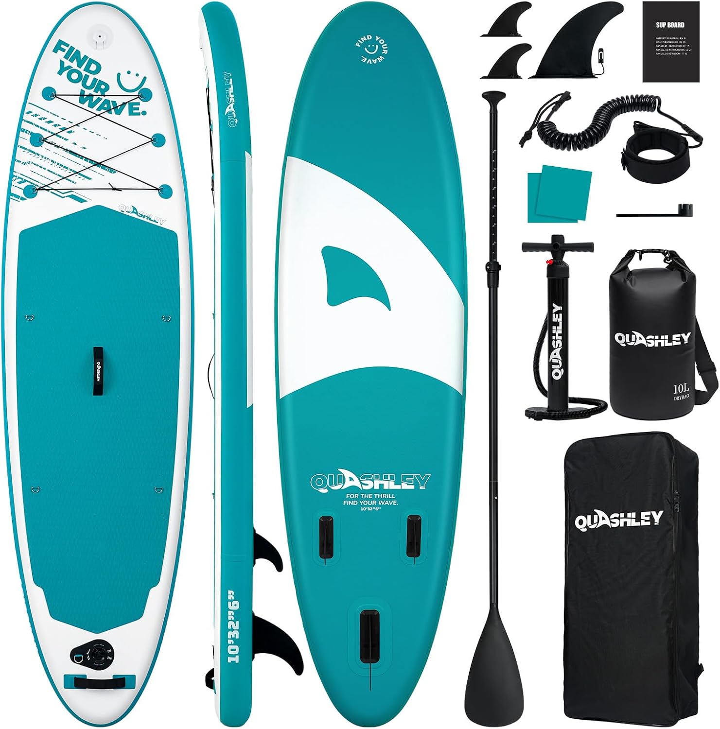 Quashley Inflatable Stand Up Paddle Board,Inflatable Paddleboards 32/34 Inch Wide,All Around SUP for Beginners with Lightweight Paddle,Hand Pump,Backpack,Leash,Durable & Portable iSUP Board