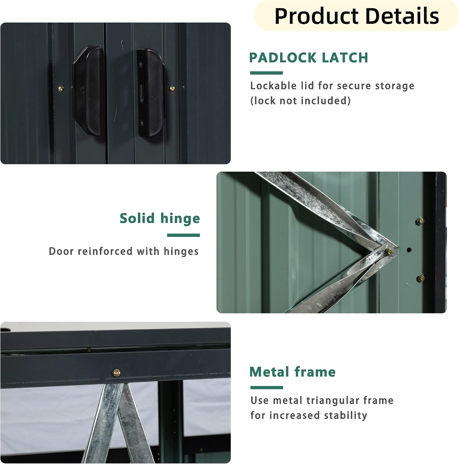 55.1 Cu.Ft Outdoor Trash Can Storage Shed, Metal Trash Can Storage Bin with Spring Chain Lid for Garbage Storage, Waterproof Storage Shed Stores for 2 Trash Cans, Garden Tools, Black