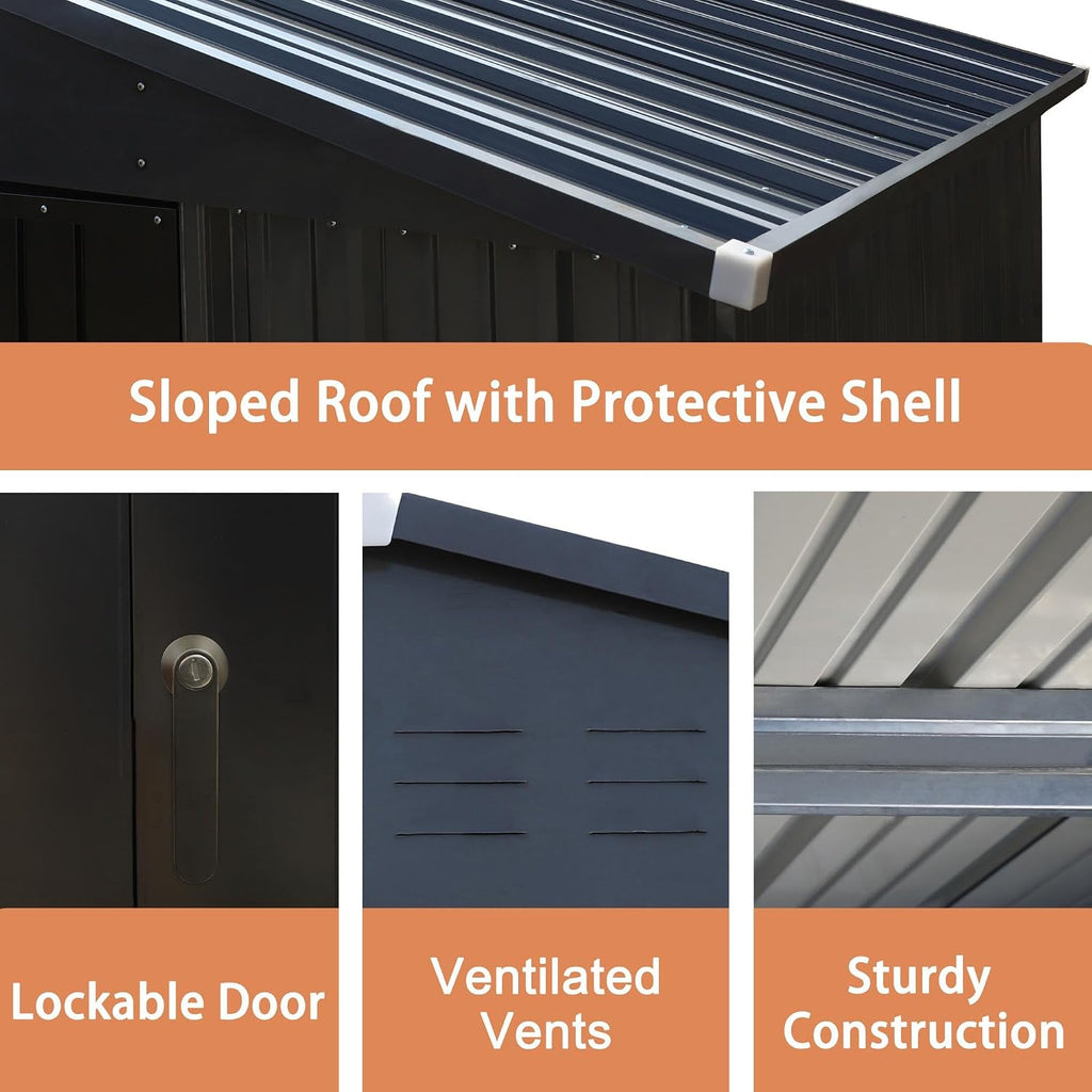 MUPATER Storage Shed 10' x12' for Outdoor, Metal Shed Kit with Lockable Doors and Vents, Patio Tool Shed House for Backyard, Garden, Lawn, Grey