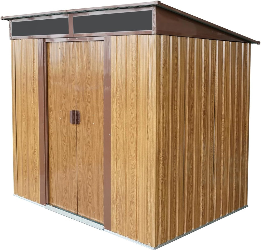 6x5 ft Outdoor Metal Storage Shed with Foundation Frame, Galvanized Steel Tool Shed with Lockable Sliding Door, Transparent Plate and Air Vent, Waterproof Garden Storage House for Backyard, Patio