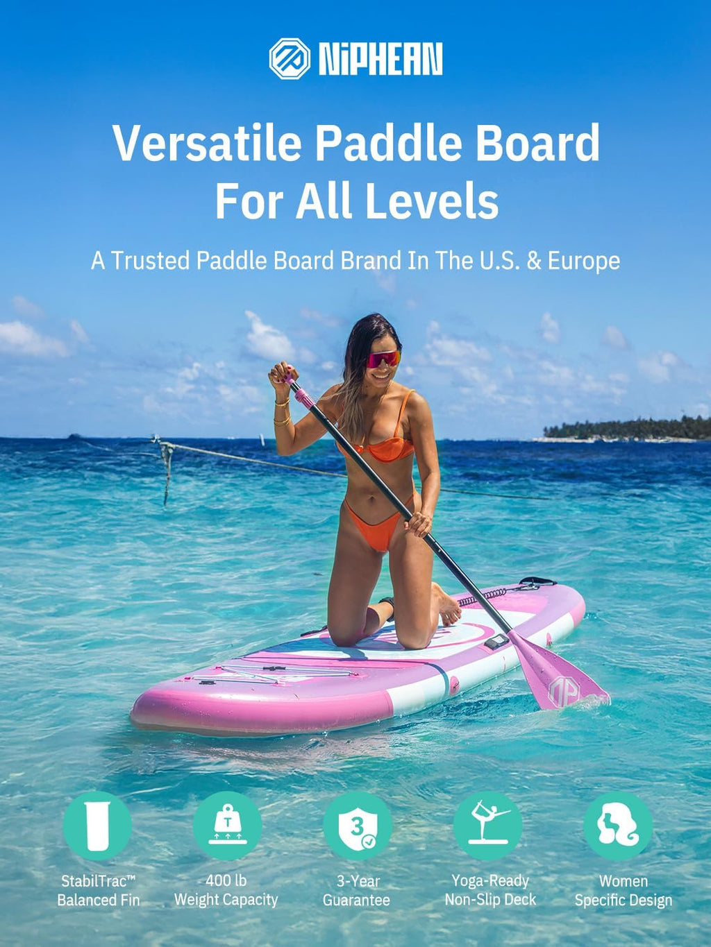Niphean（Ultra-Light） Inflatable Paddle Board with StabilTrac Fin and Durable SUP Accessories, 10' Stand Up Paddle Boards for Adults & Youth, Versatile Yoga Paddle Board, Gift Ideas