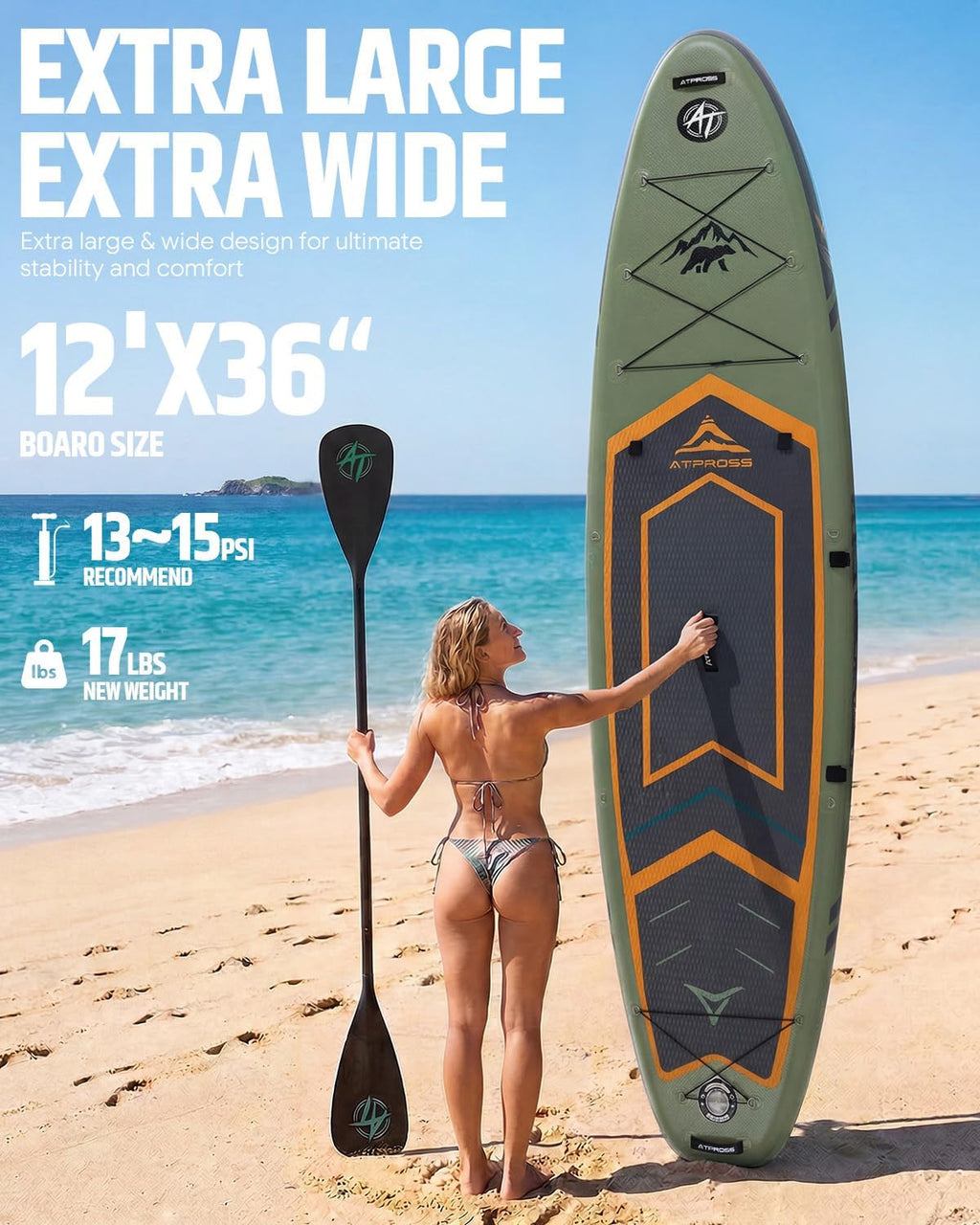 12'x36 Inflatable Paddle Board, 500lbs Extra Wide Stand Up Paddleboard for Adults with Premium SUP Accessories Kit & Backpack, Blow Up Kayak Non-Slip Stable Deck Boat for Yoga Fishing Surf