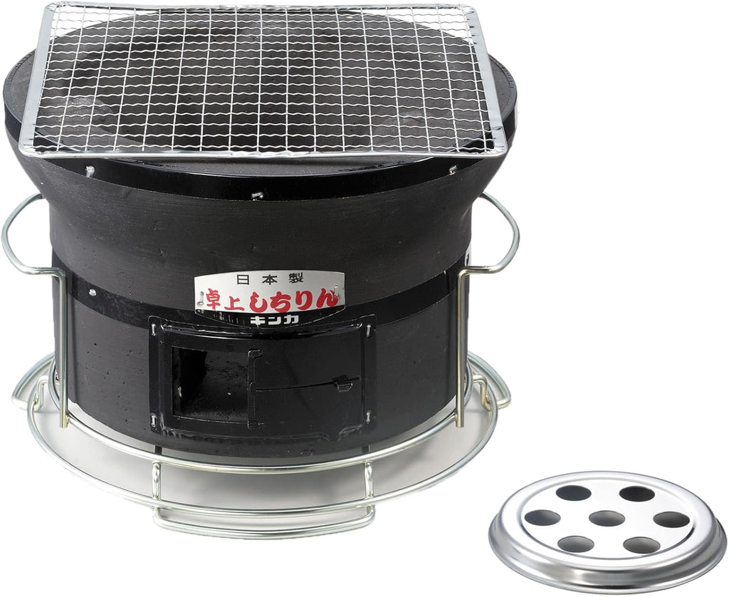 Japanese BBQ Charcoal Grill - Handmade Shichirin - Diatomaceous Earth - Round, Black - Tabletop Barbecue - 10 Inches - Made in Japan