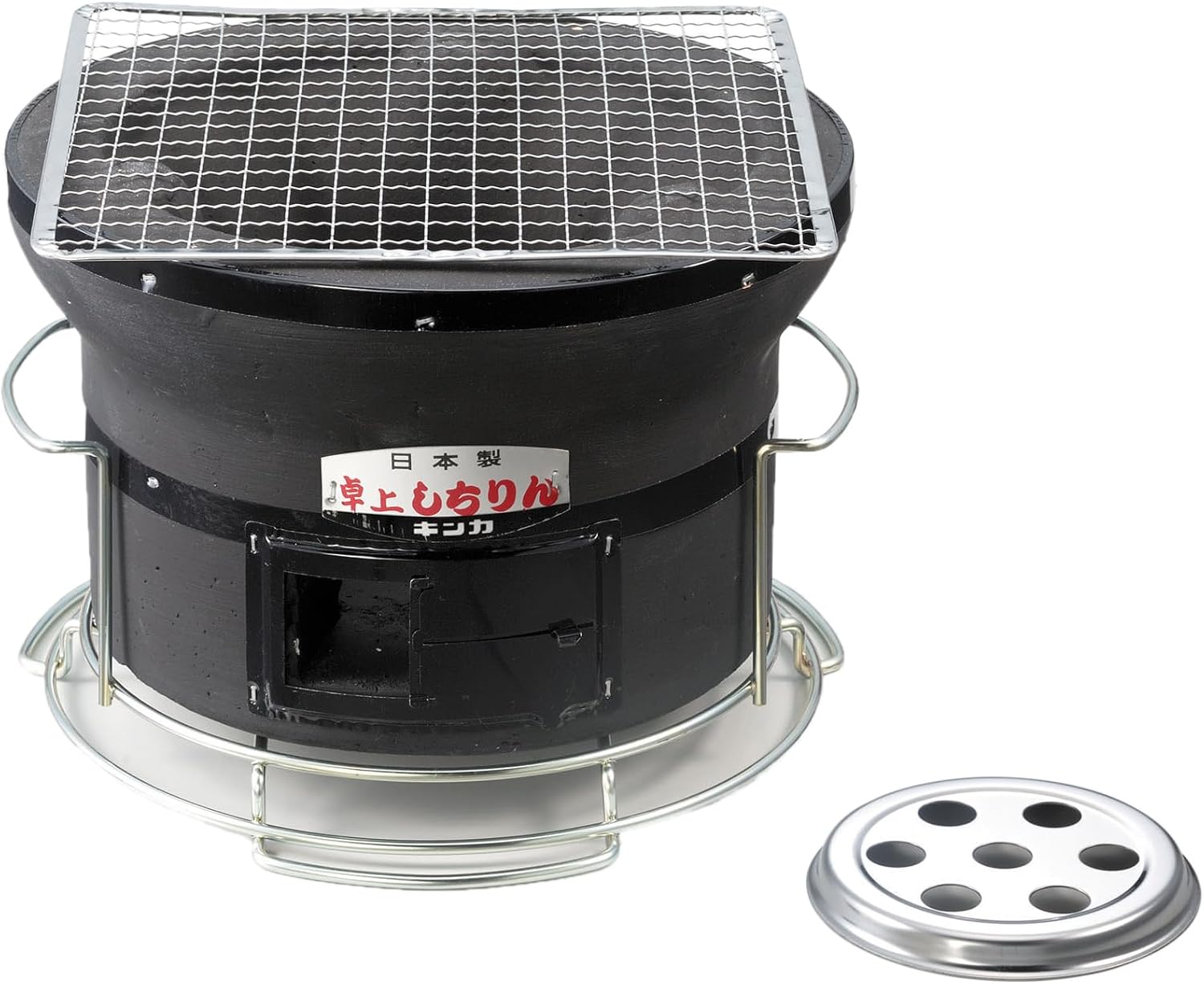 Japanese BBQ Charcoal Grill - Handmade Shichirin - Diatomaceous Earth - Round, Black - Tabletop Barbecue - 10 Inches - Made in Japan