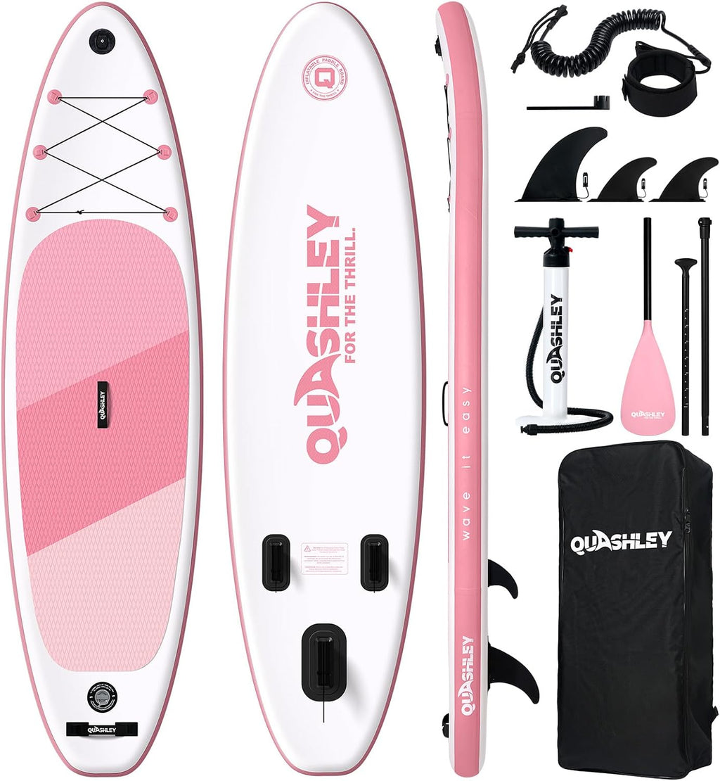 Quashley Inflatable Stand Up Paddle Board,Inflatable Paddleboards 32/34 Inch Wide,All Around SUP for Beginners with Lightweight Paddle,Hand Pump,Backpack,Leash,Durable & Portable iSUP Board