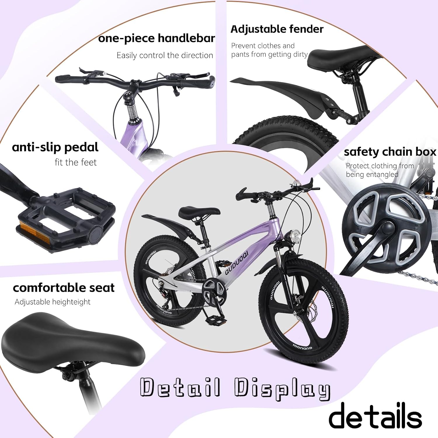 20 Inch Mountain Bike Bicycle for Kids Ages 7-12 with Dual Disc Brakes, 7 Speeds, Shock Absorber, LED Lights,for Boys & Girls