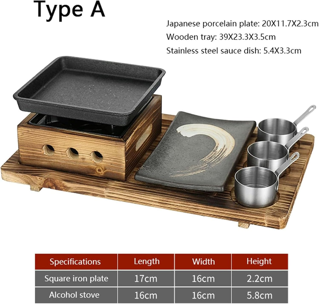 Portable BBQ Grill Korean Japanese Tabletop Barbecue Grill with Non-Stick Baking Pan Charcoal BBQ Oven Alcohol Stove for YakinikuYakitori B