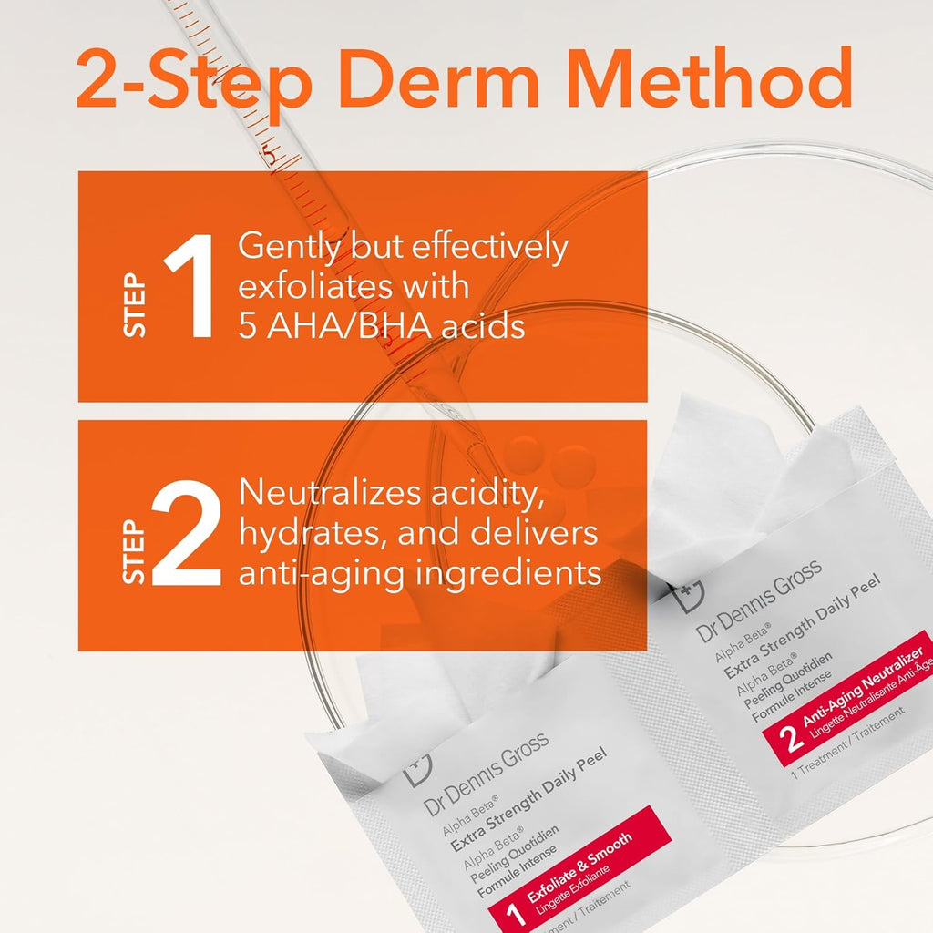 Dr. Dennis Gross Alpha Beta Extra Strength Daily Peel – 2-Step Exfoliating Pads for Enhanced Anti-Aging, Smoother Skin, and Radiant Complexion, 60 Treatments