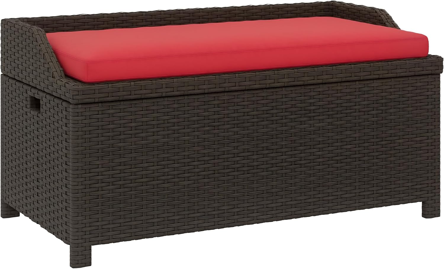 Outsunny 34 Gallon Outdoor Wicker Storage Bench Deck Box, PE Rattan Patio Furniture Pool Storage Bin Container with Interior Waterproof Cloth Bag and Comfortable Cushion, Red
