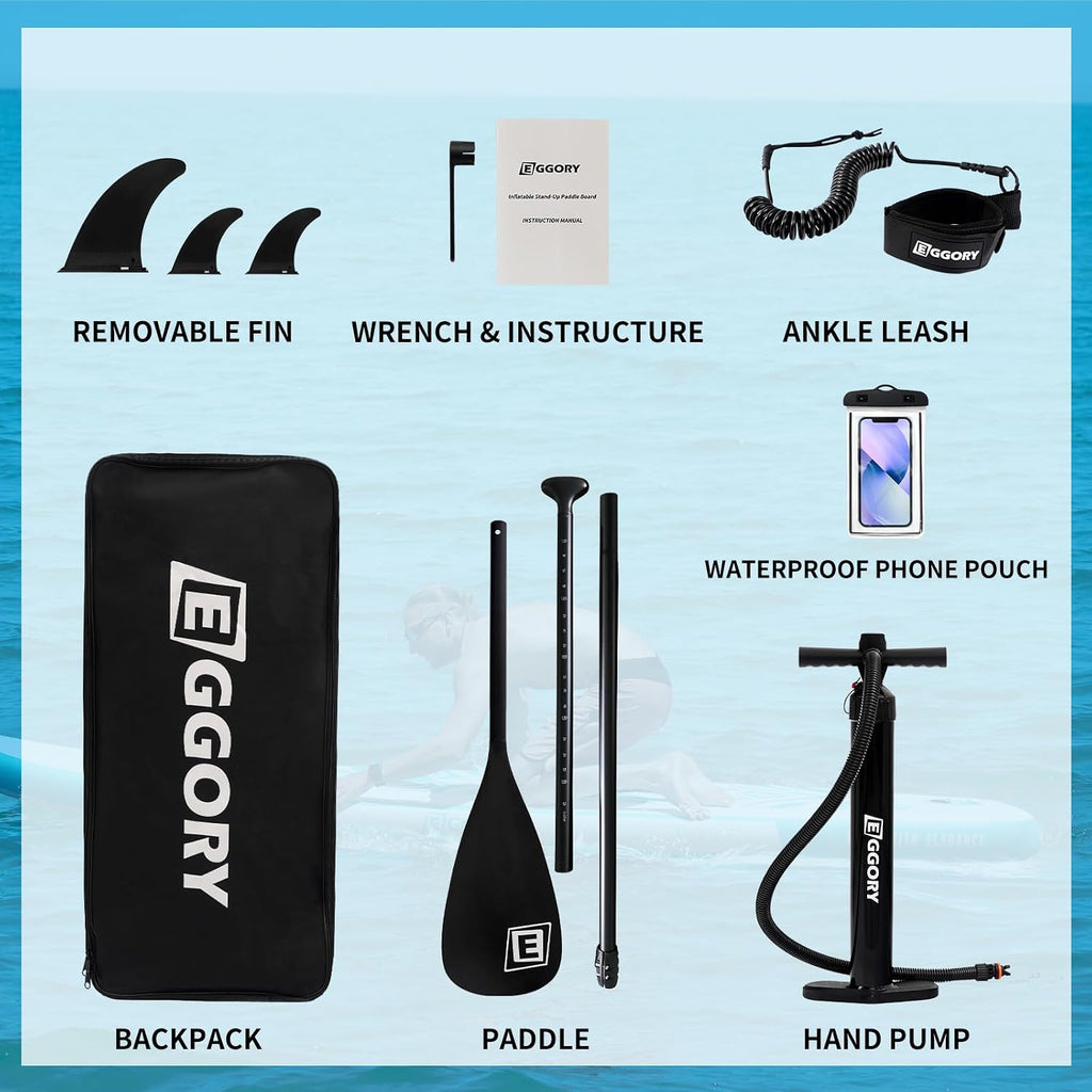 Inflatable Paddle Board,Stand Up Paddle Board Set, Extra Wide SUP Board with Removable Fin, Floating Paddle, Hand Pump, Waterproof Phone Pouch,Traveling Board