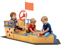 Outsunny Wooden Kids Sandbox, Ship-Shape Outdoor Sandboat with Bench Seats, Storage, Non-Woven Fabric Cloth for Backyard, Lawn, Natural Wood