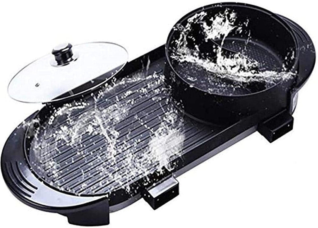 Electric BBQ Grill Indoor Cookware BBQ Electric Grill Pan with Hot Pot 2 in 1 Indoor/Outdoor 1700 Watts Electric Oven/Teppanyaki Electric Grill/Hot Pot BBQ Griddle Camping,Portable Nonstick G