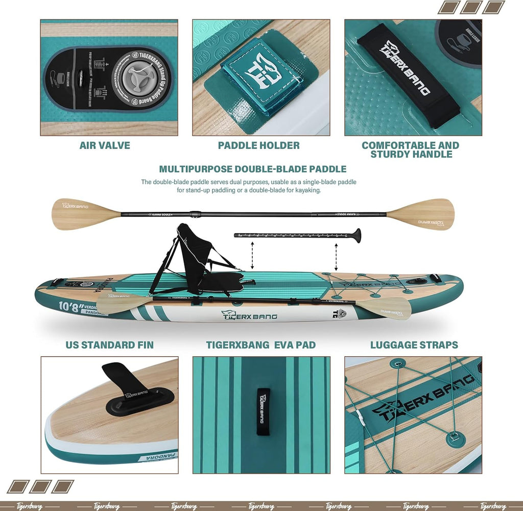 TIGERXBANG Paddle Board, 10.8' Stand Up Paddle Board with Premium Complete Inflatable SUP Accessories, Extra Wide Paddleboards for Adults & Kids-Pandora Collection