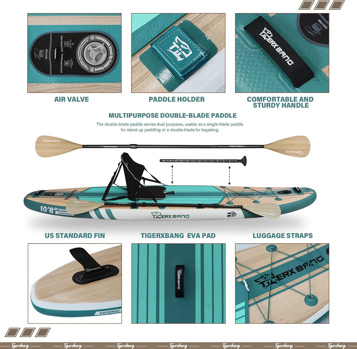 TIGERXBANG Paddle Board, 10.8' Stand Up Paddle Board with Premium Complete Inflatable SUP Accessories, Extra Wide Paddleboards for Adults & Kids-Pandora Collection