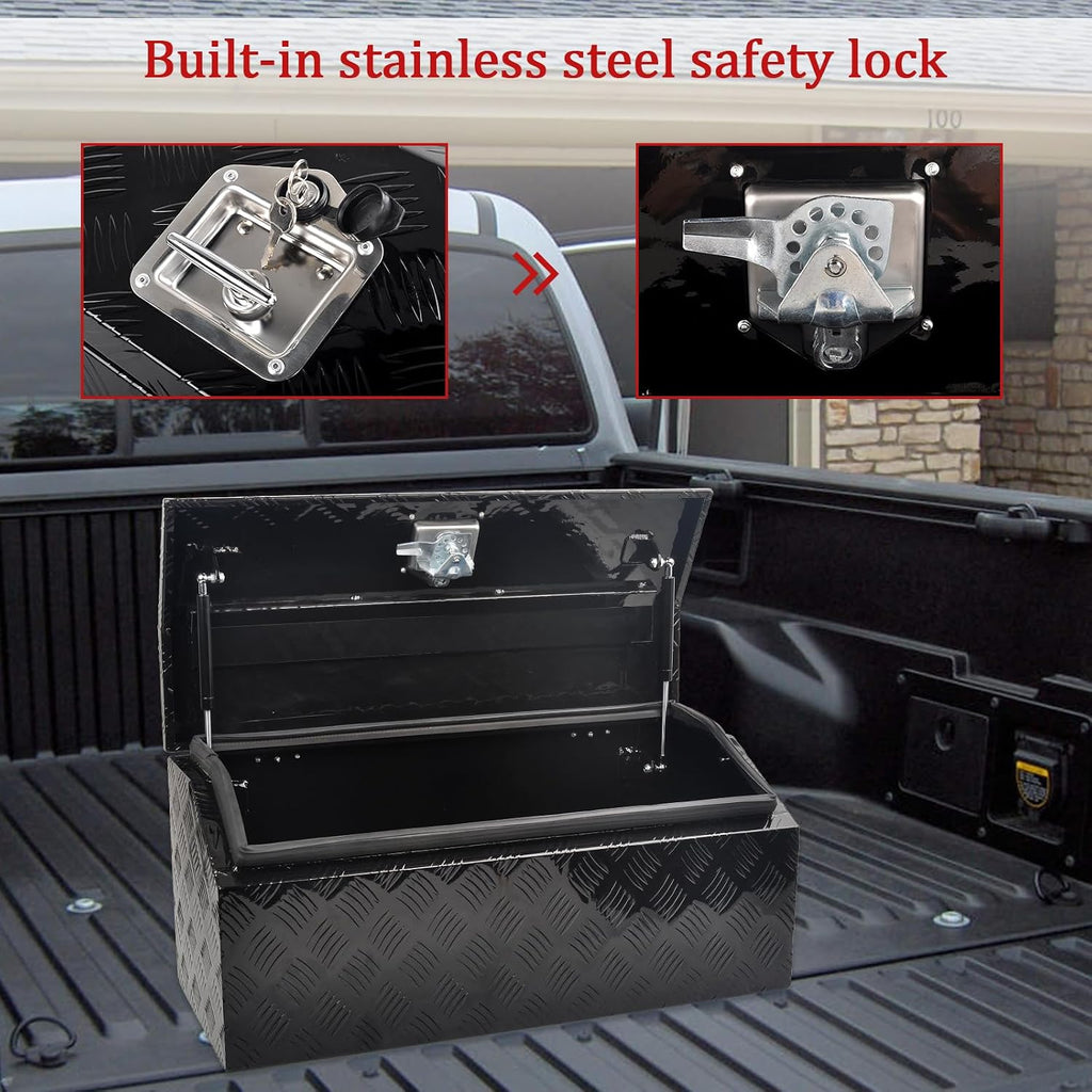 30'' Inch Aluminum Trailer Tongue Tool Box Truck Bed Toolbox Underbody Storage Organizer Waterproof Square Storage Organizer with Lock and Keys Black(‎30' L x 13.2' W x 13.5' H)