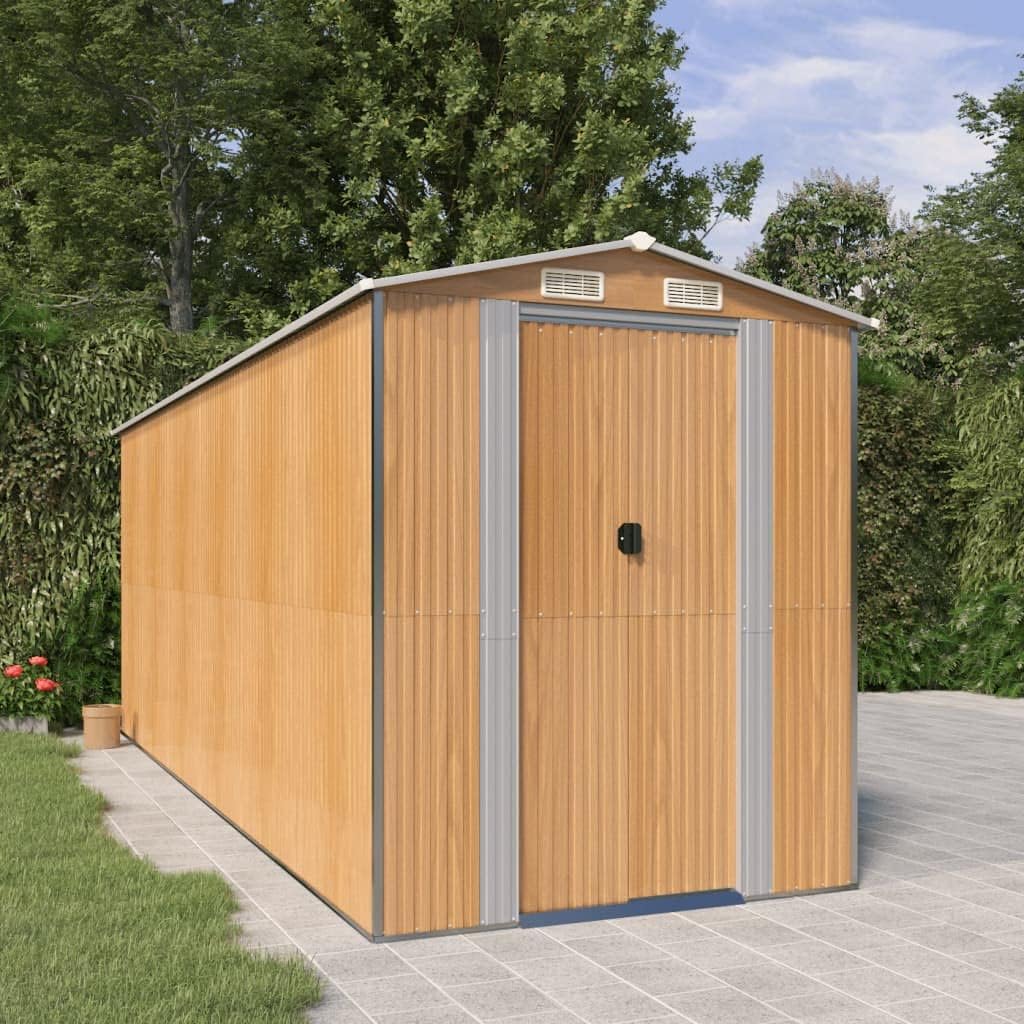 vidaXL Outdoor Garden Shed - Storage for Tools and Equipment - Galvanized Steel - Light Brown - Double Sliding Doors - 75.6'x205.9'x87.8'
