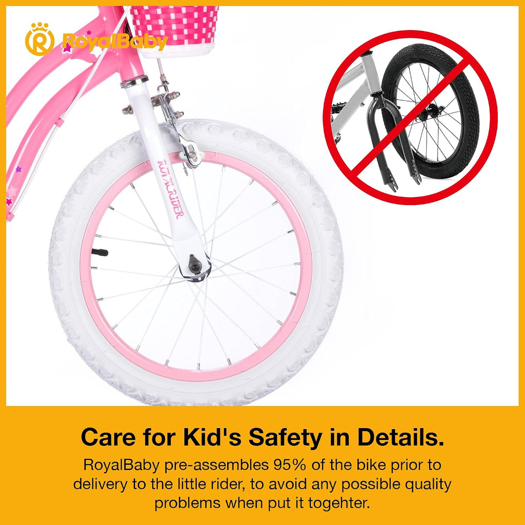 RoyalBaby Girls Bike with Training Wheels and Kickstand, Stargirl Kids Bicycle 16 Inch Toddlers to Big Kids 4-7 Years, Coral Red