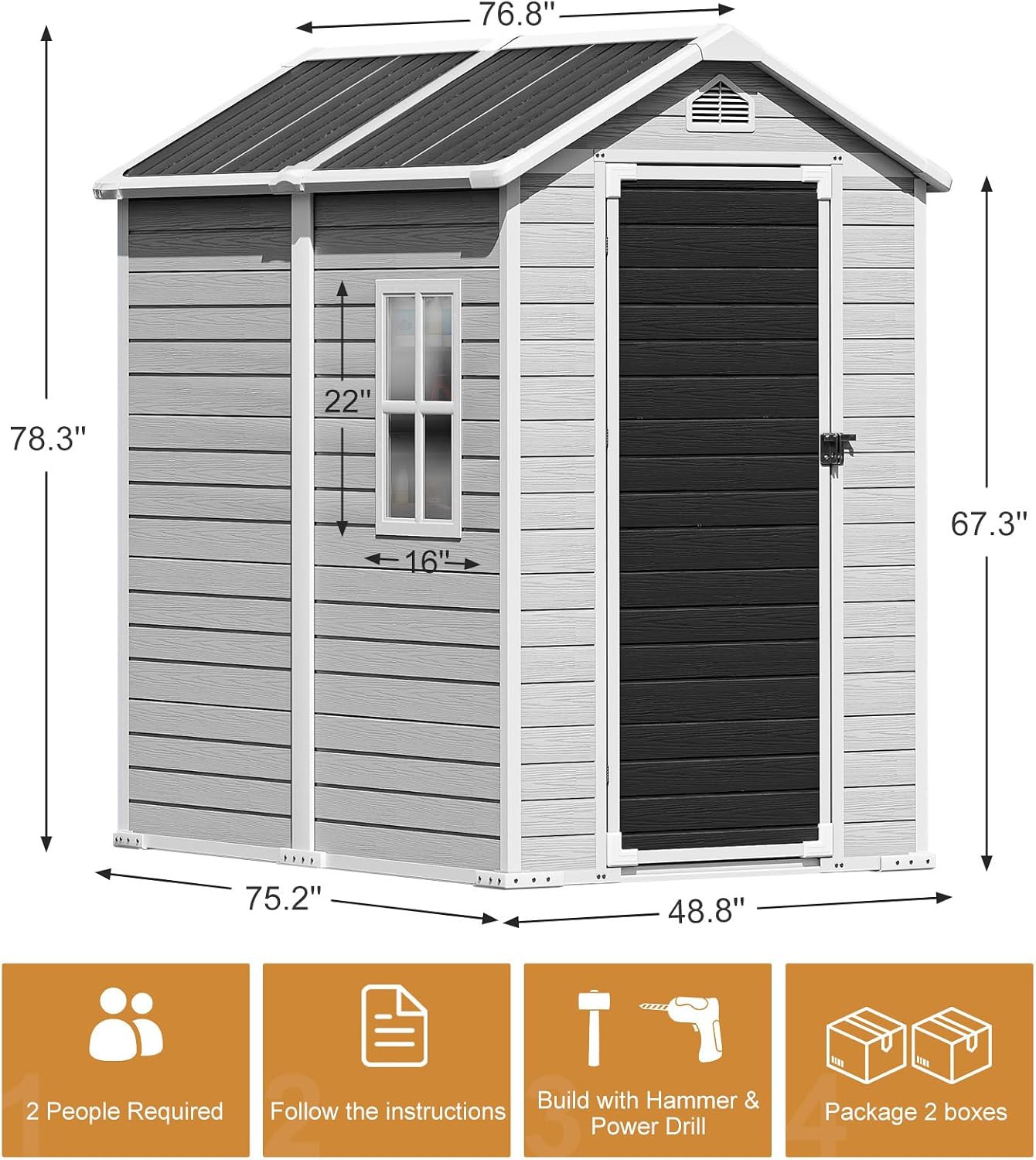 Resin Outdoor Storage Shed with Floor 6x4 FT Waterproof Plastic Sheds Kit Window Lockable Door Included, Outside Garden Tools Sheds for Backyard Patio, Gray