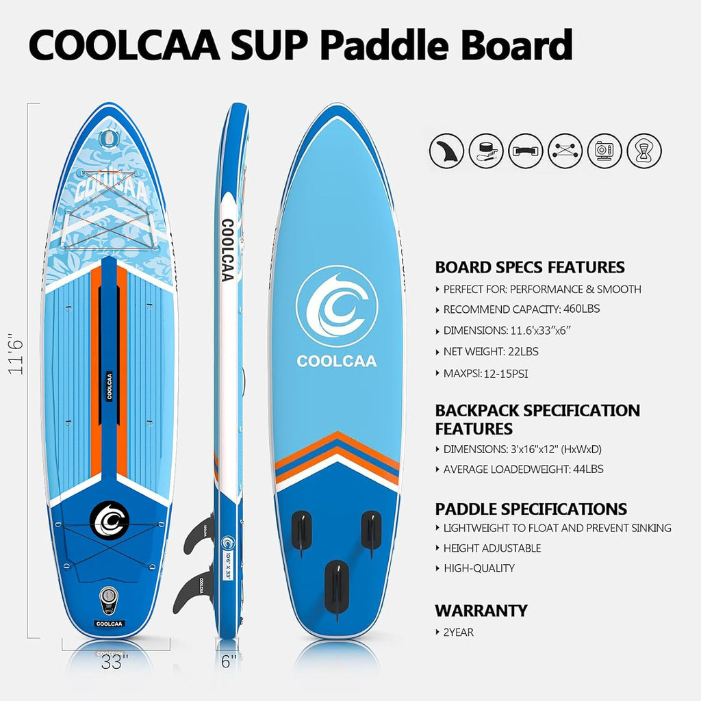 COOLCAA Dolphin Inflatable Paddle Board, Extra Wide & Stable SUP for Family and Beginners, Versatile for Water Activities, with Complete Accessories & Backpack