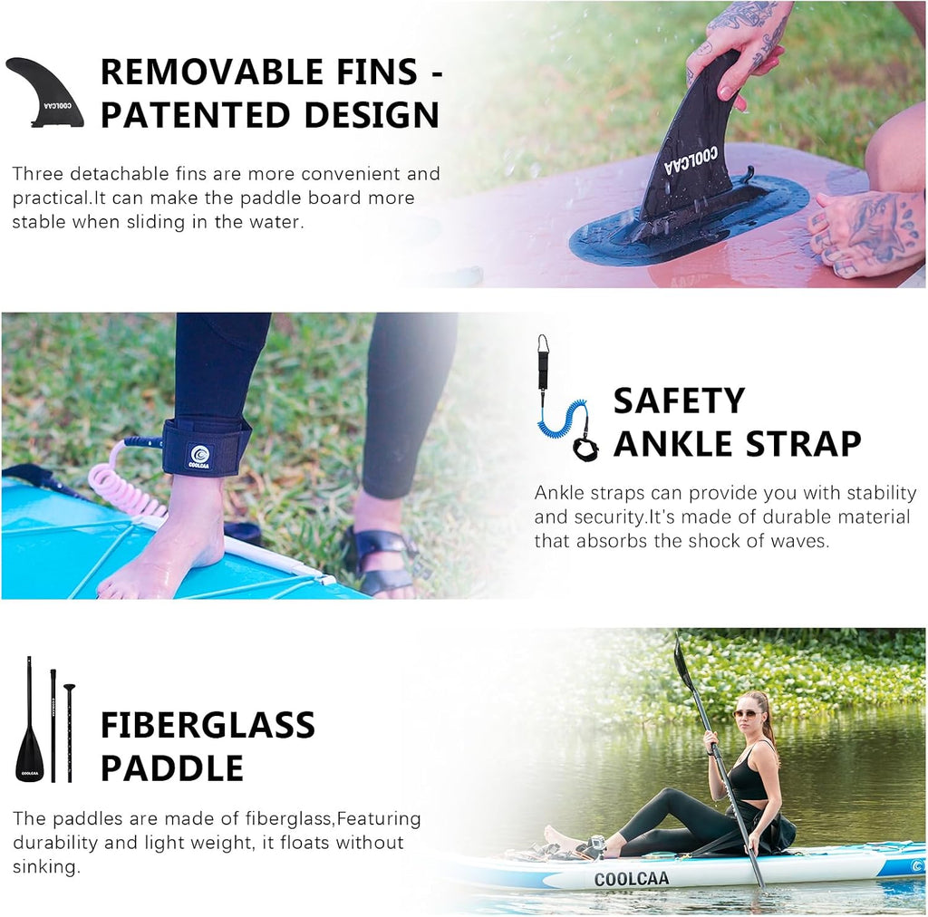 COOLCAA Dolphin Inflatable Paddle Board, Extra Wide & Stable SUP for Family and Beginners, Versatile for Water Activities, with Complete Accessories & Backpack